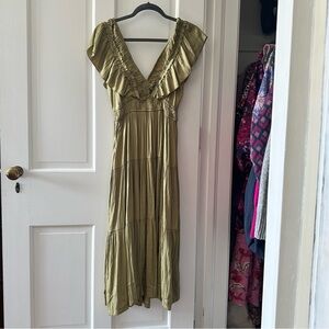 Tahari Olive Midi Dress with Ruffle Sleeves